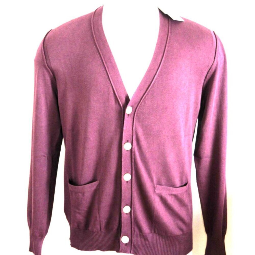 OOBE Brand Men's Ashworth Cotton Cardigan Italian Made Sweater Currant Red NWT - Picture 2 of 9